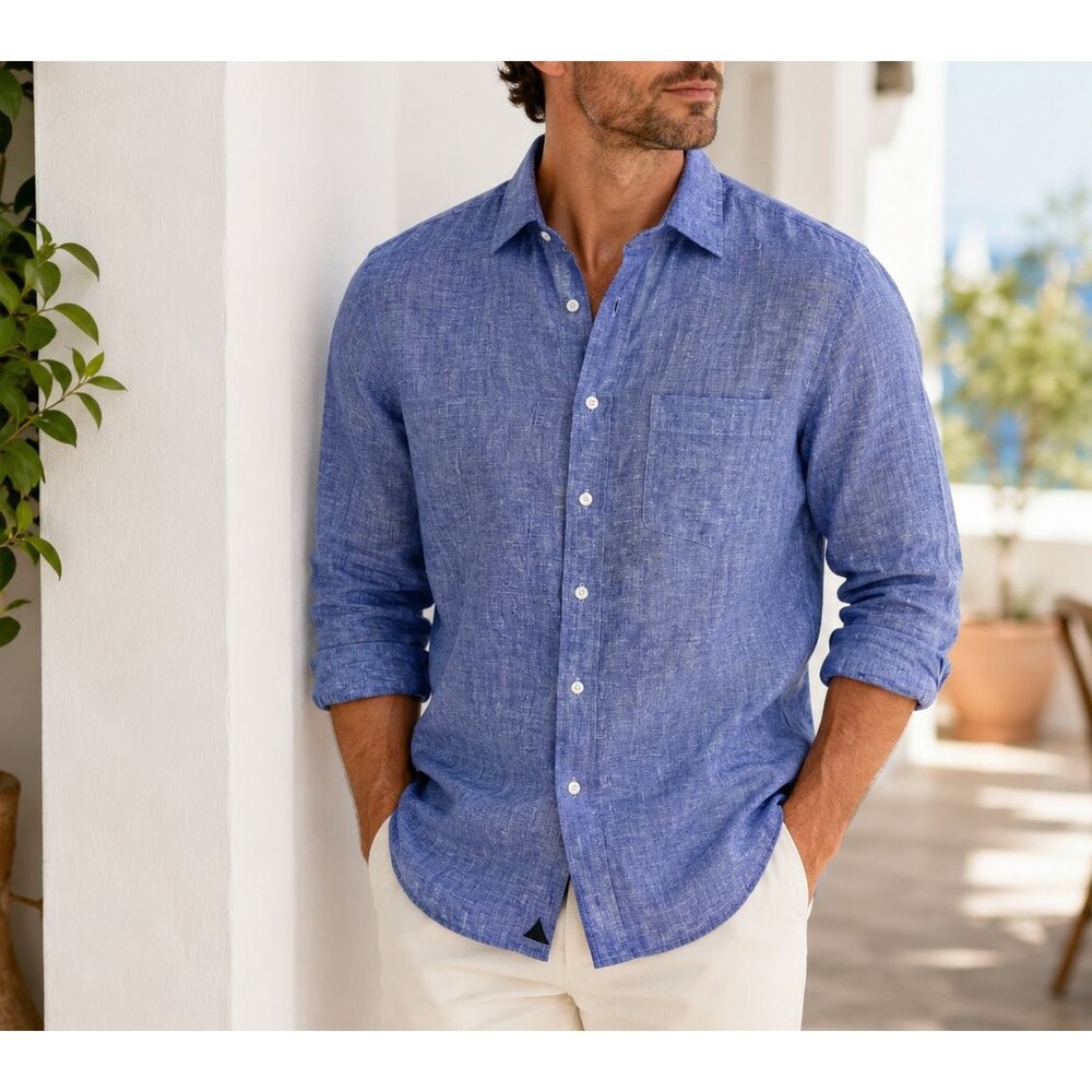 UNTUCKit Vin Santo Slub Linen Shirt Large Tall Indigo Blue Wrinkle Resistant